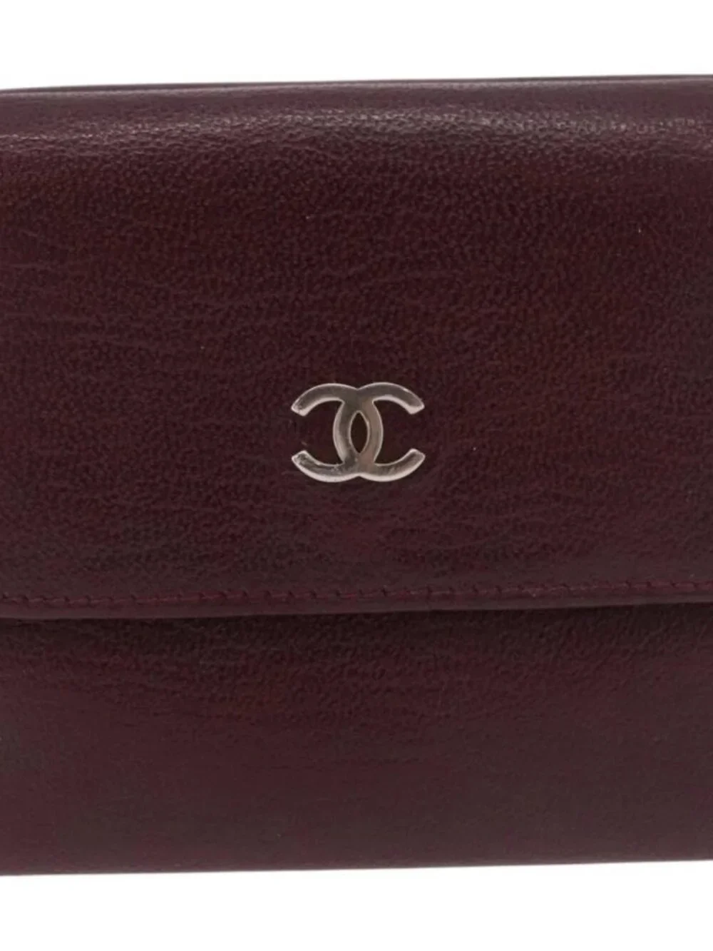 CHANEL Trifold Wallet Leather Bordeaux Gold CC Auth bs35714